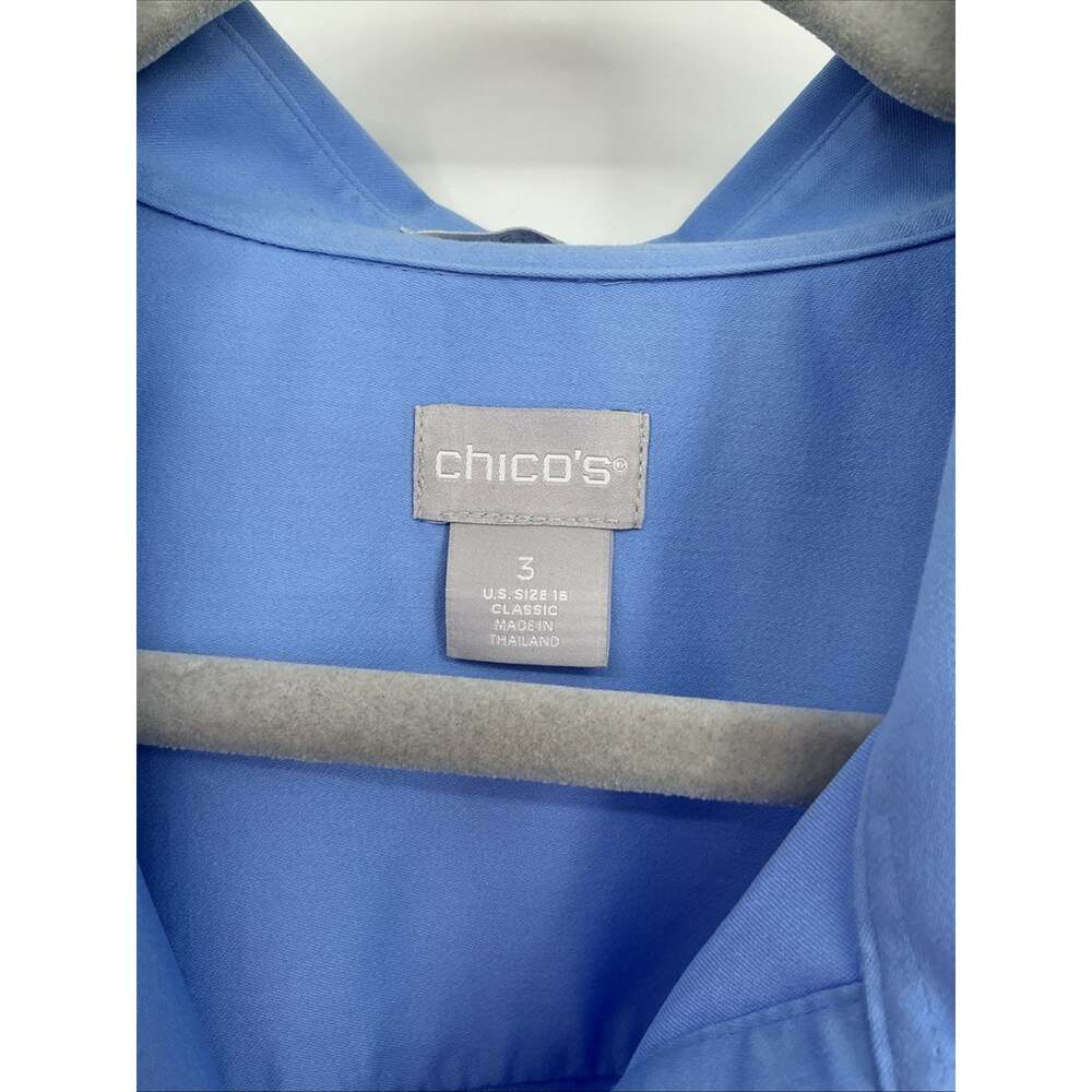 Chico's Women Blue 3 Button-up Collar 3/4 Sleeve Top XL - Picture 2 of 7
